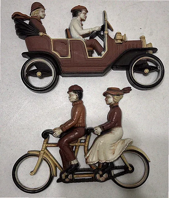 1975 Homco Wall Hanging Plaques Plastic 7359 Automobile 7357 Tandem Bicycle