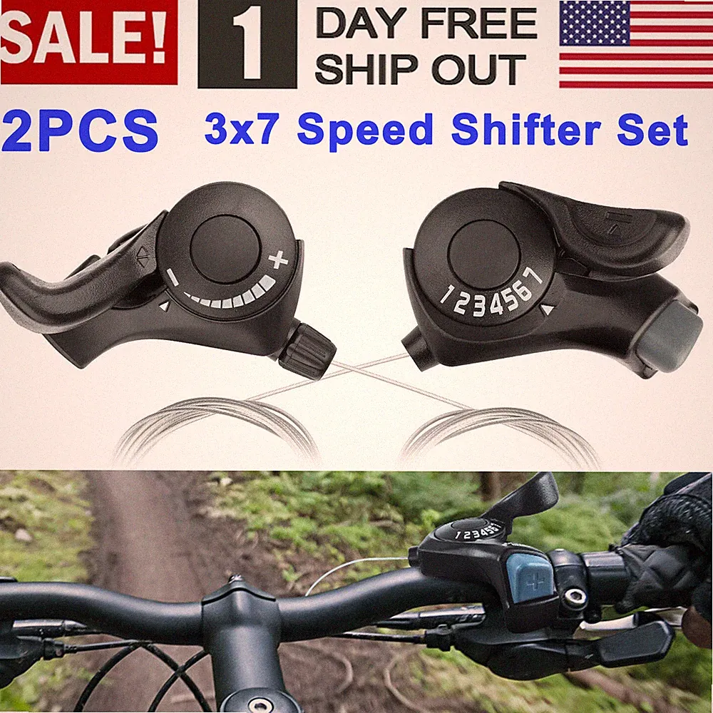 2Pcs 3 x7 21 Speed MTB Mountain Road Bicycle Shifter Bike Thumb Gear Shift Set