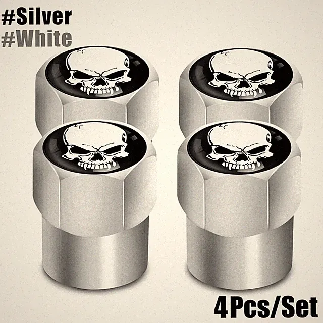 4Pcs/Set Skull Tire Valve Stem Cap, Corrosion Resistant, Dust Proof Cover Univer