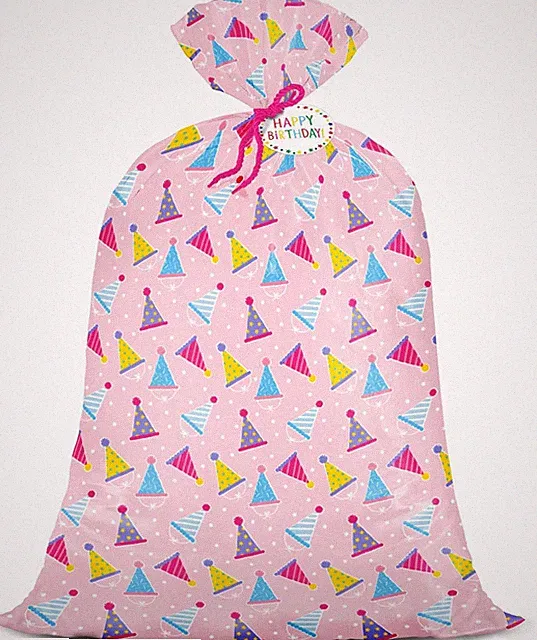 56" Extra Large Birthday Plastic Gift Bag - Pink Party Hat Jumbo Bike Bag Gift W