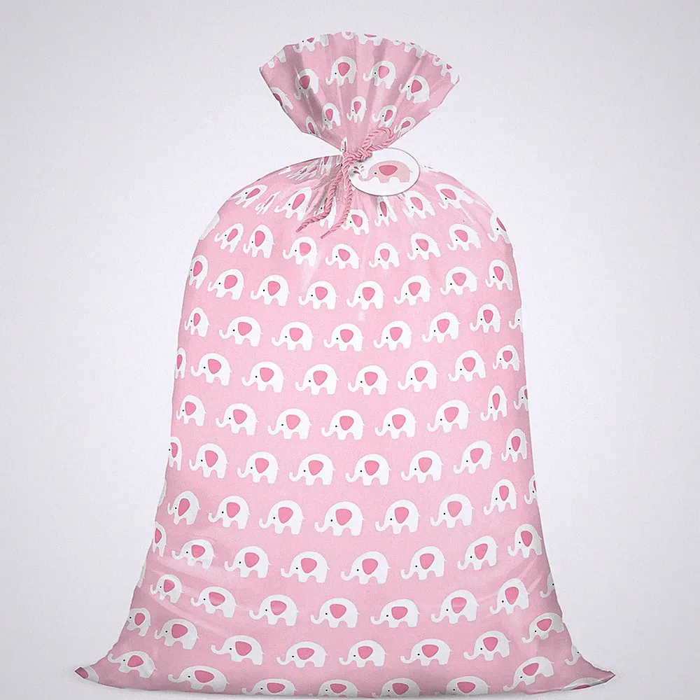 56" Large Baby Girl Plastic Gift Bag - Pink Elephant Jumbo Bike Bag Gift Wrap fo
