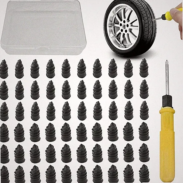 60PcsTire Repair Rubber Nails Kit w/ Screwdriver for Car Truck Motorcycle