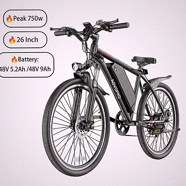 AOVOPRO 26" Electric Bike for Adults w/Peak 750W Brushless Motor, 40Miles 22MPH