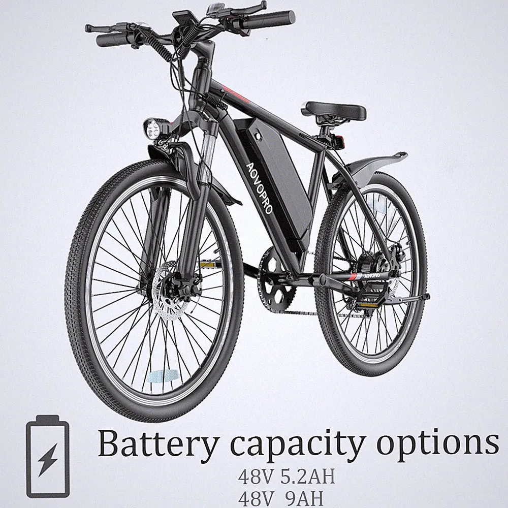 AOVOPRO Electric Bike Adults 26" Ebike 22 MPH 40-55 Miles Dual Disc Brake 750W