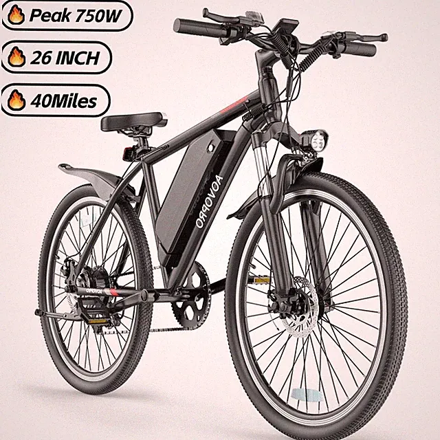AOVOPRO Electric Bike for Adults 750W 26" Ebike 22 MPH 40 Miles Dual Disc Brake