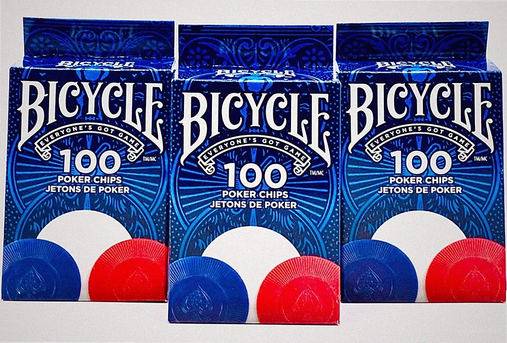 Bicycle Plastic Poker Tournament Chips - 300 Count 150 Ivory 75 Red 75 Blue
