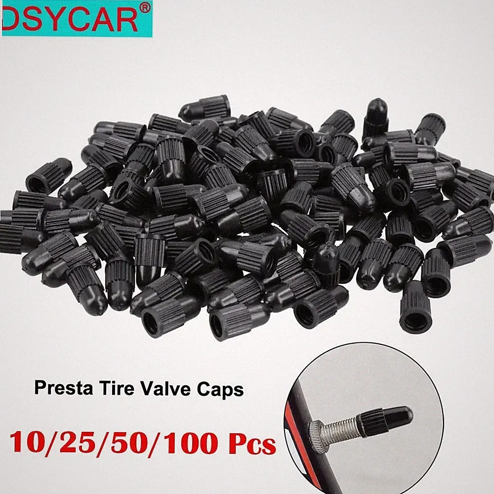 Black Presta Valve Caps Plastic Bike Tire Air Dust Covers for Road MTB Bikes
