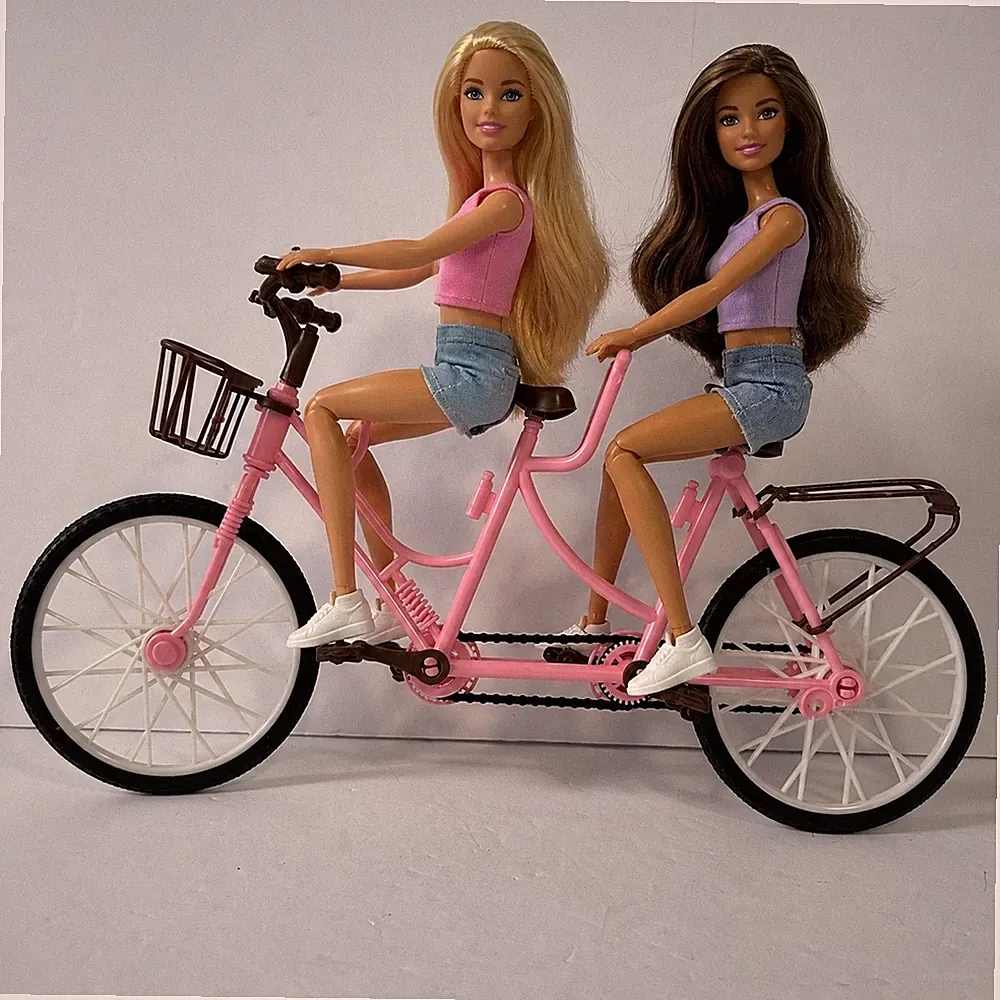 New Pink Tandem Bicycle for 11.5 Inch Fashion Dolls Two Seater Bike with Basket