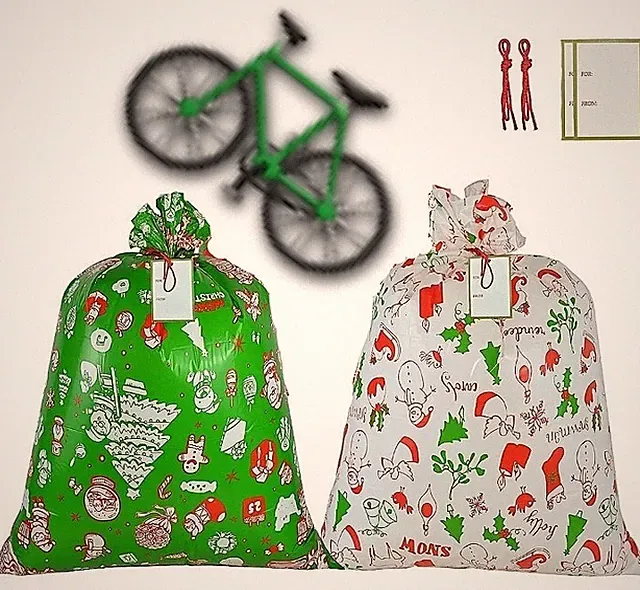 [SET OF 2] Jumbo 72"x60" Gift Bag With Cards And Tags - Giant Bike Bag Christmas