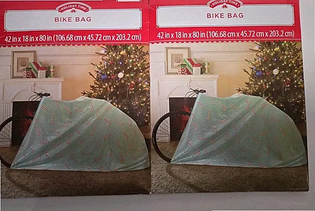 set of 2 Large Bike Gift Bag blue w/ candy canes 80 X 18 X 42 xmas present wrap